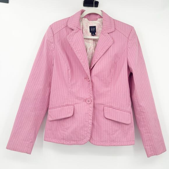 Gap Womens Preppy‎ Spring Easter Barbiecore Striped Stretch Blazer Size 10 Pink - Picture 1 of 7